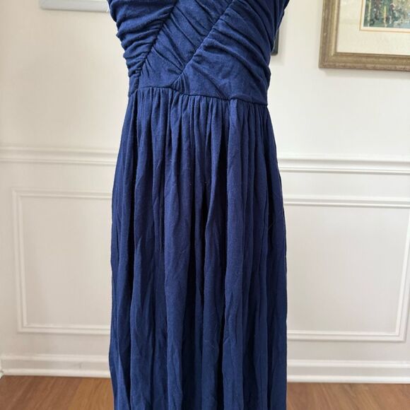 Plenty by Tracey Reese Anthropologie Blue Ruched Stretchy Fit and Flare Maxi Dre - Picture 3 of 8